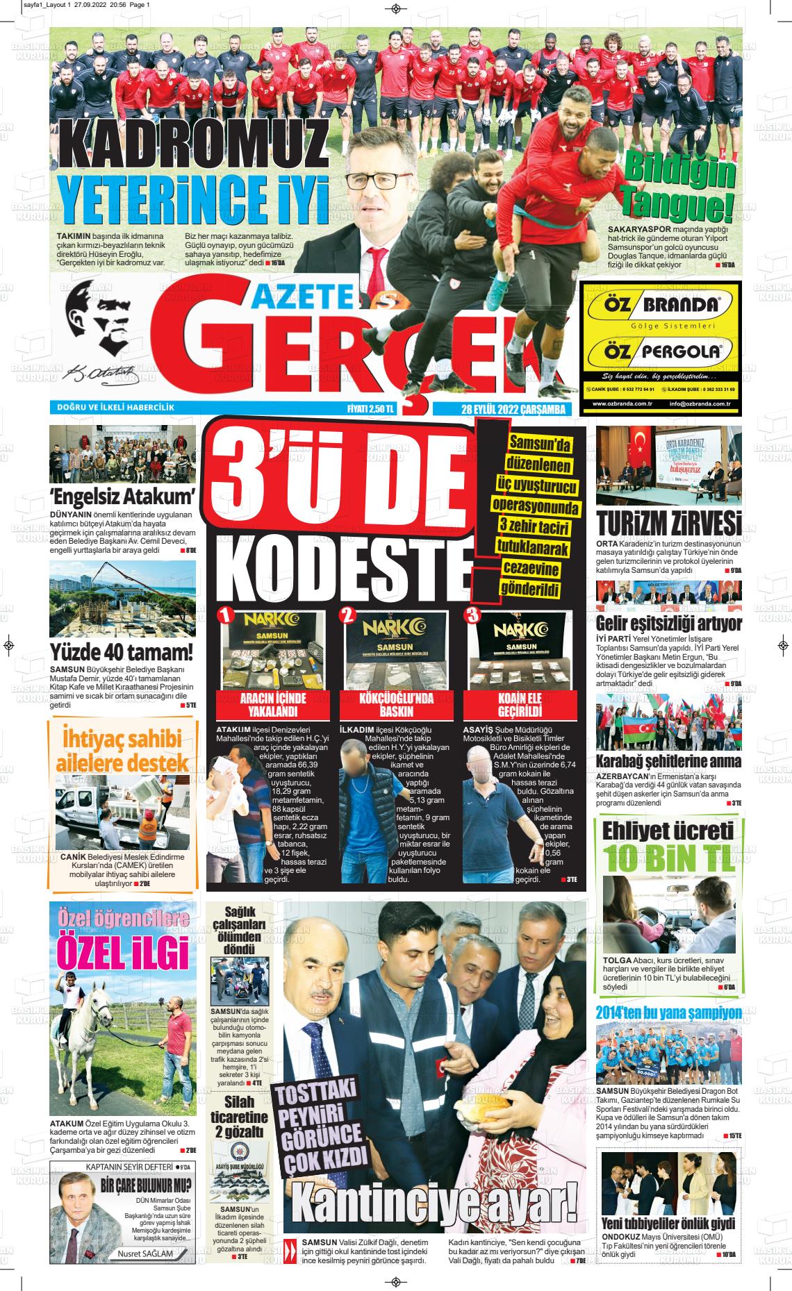 28 Eylül 2022 Gazete Gerçek Gazete Manşeti