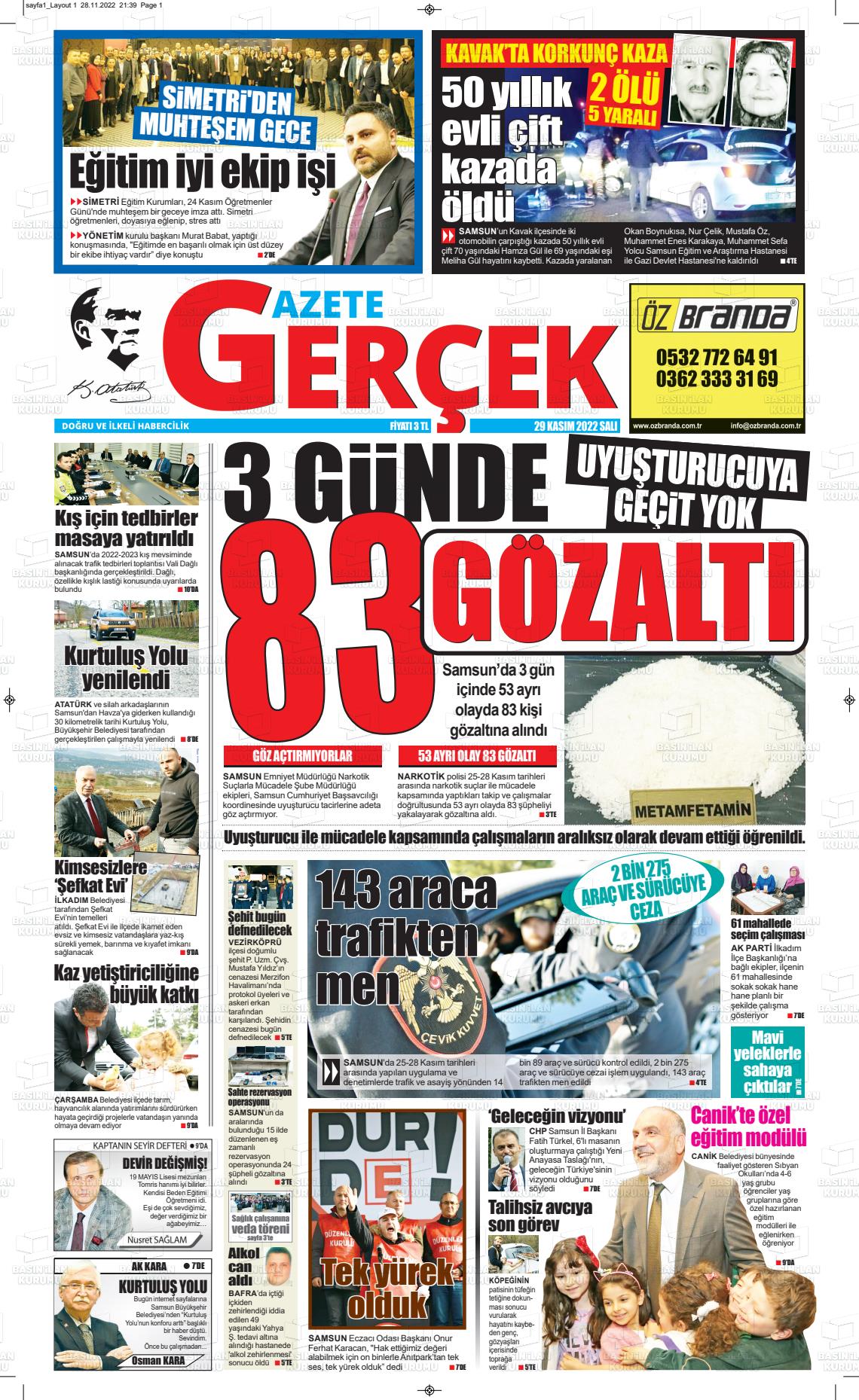 29 Kasım 2022 Gazete Gerçek Gazete Manşeti