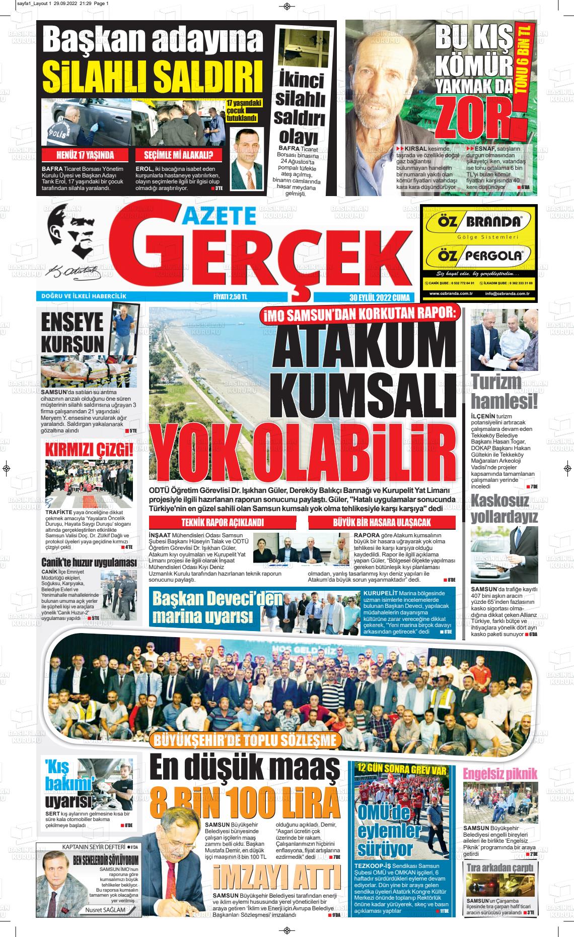30 Eylül 2022 Gazete Gerçek Gazete Manşeti