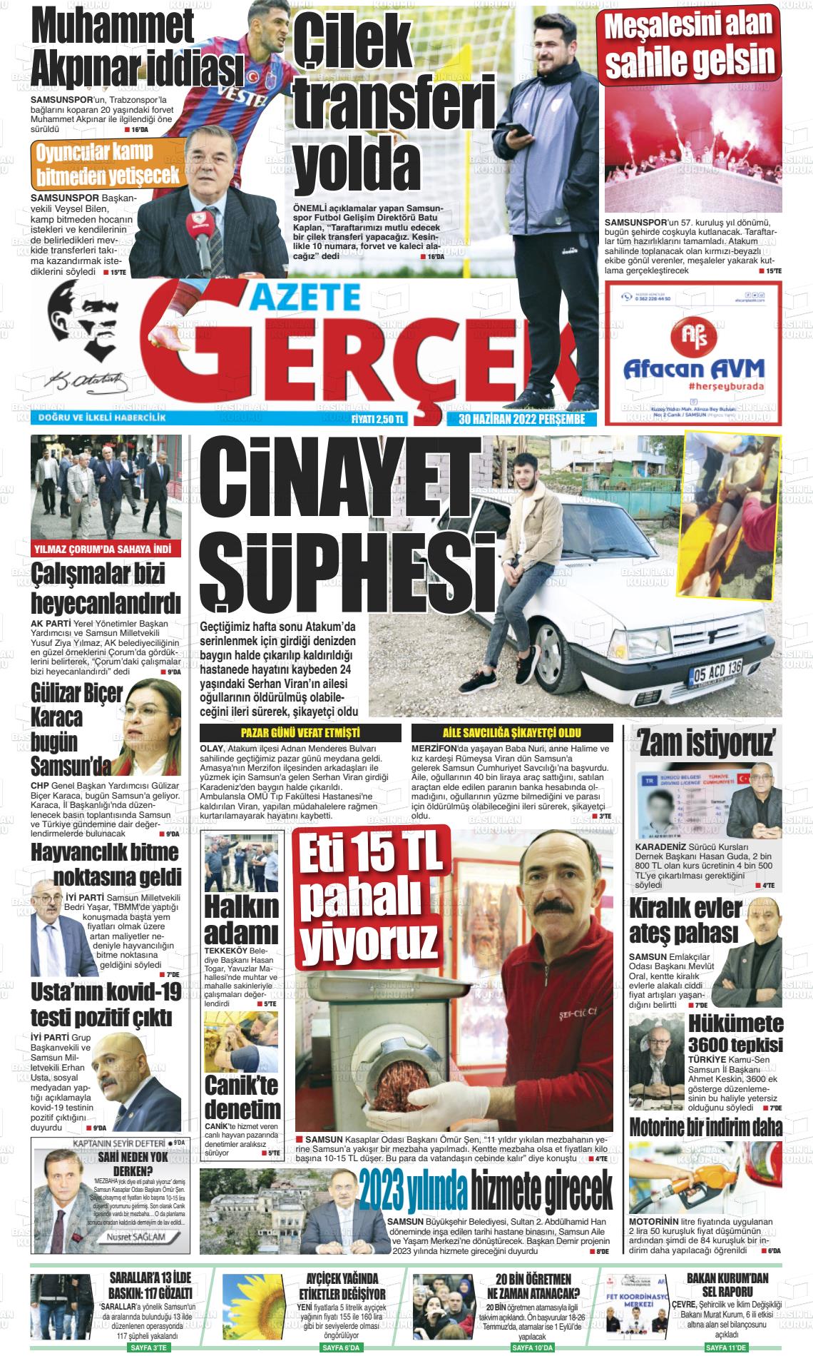 30 Haziran 2022 Gazete Gerçek Gazete Manşeti