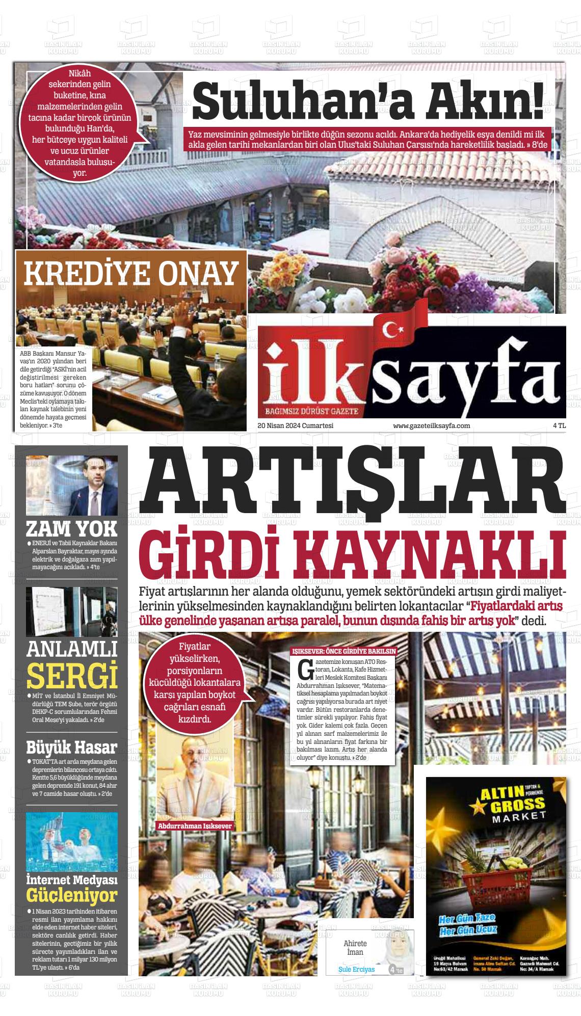 20 Nisan 2024 Gazete İlksayfa Gazete Manşeti