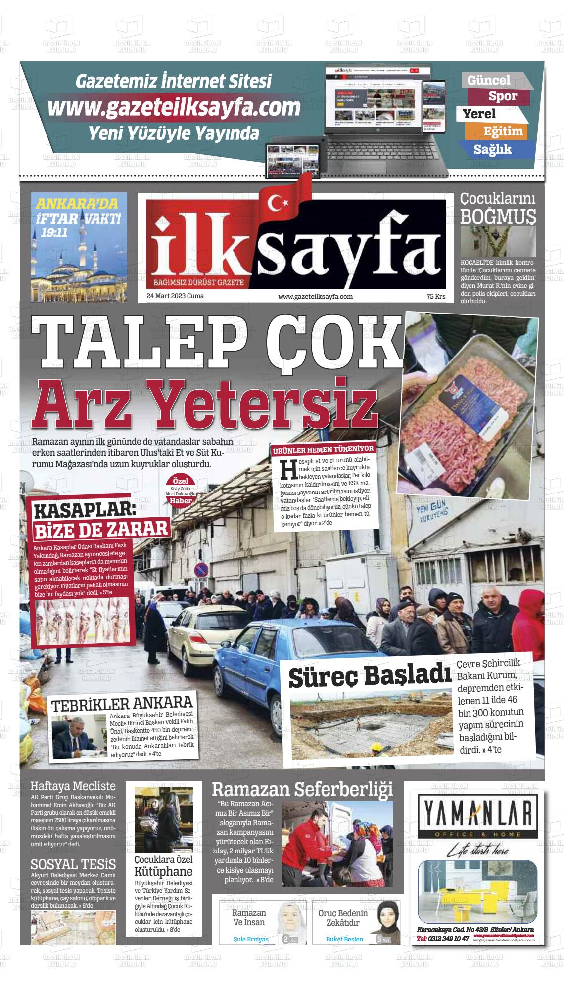 24 Mart 2023 Gazete İlksayfa Gazete Manşeti