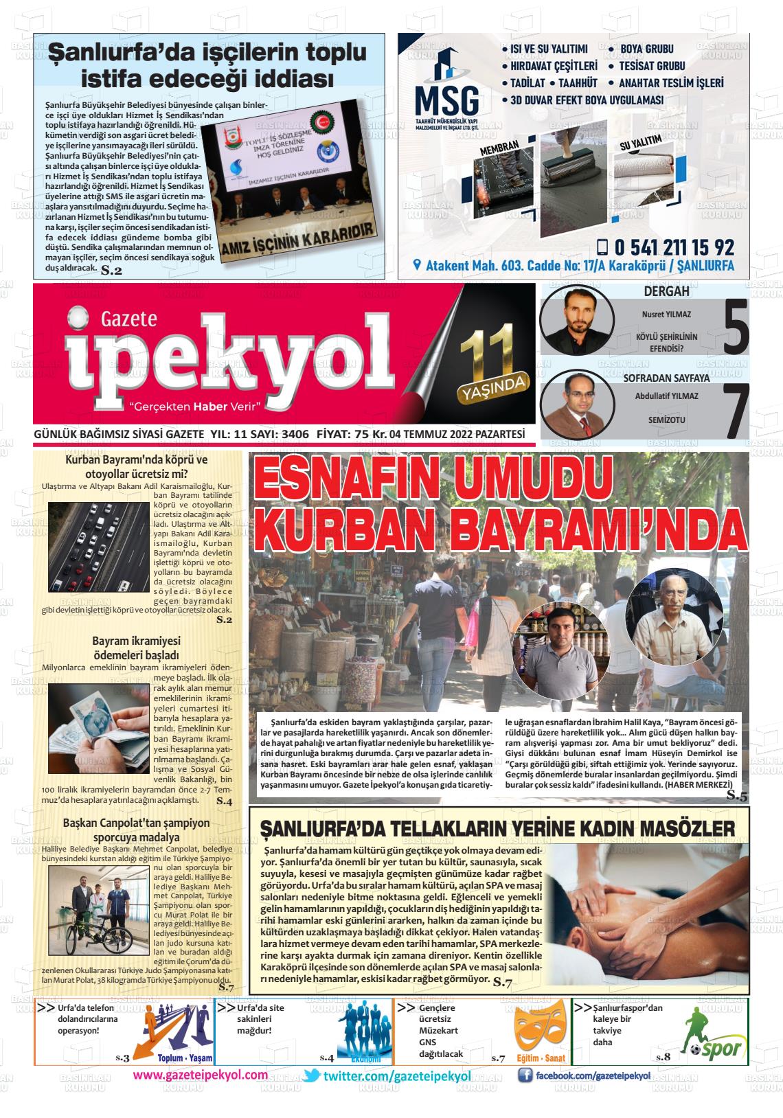 04 Temmuz 2022 Gazete İpekyol Gazete Manşeti