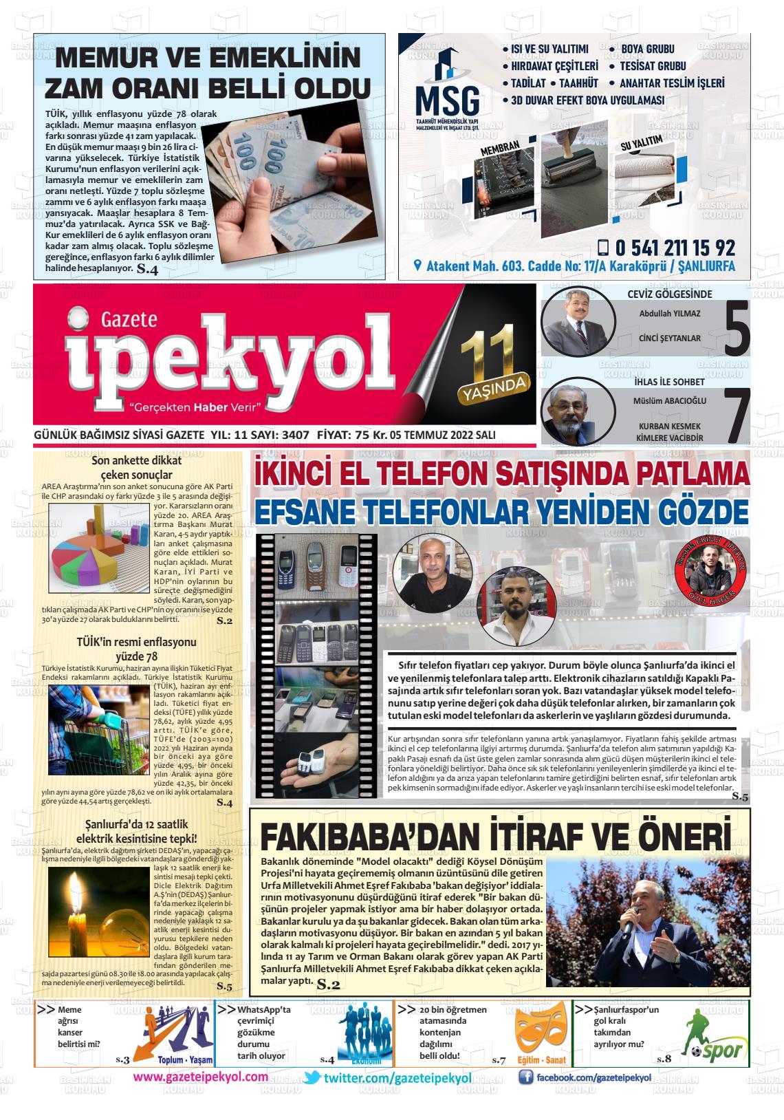 05 Temmuz 2022 Gazete İpekyol Gazete Manşeti