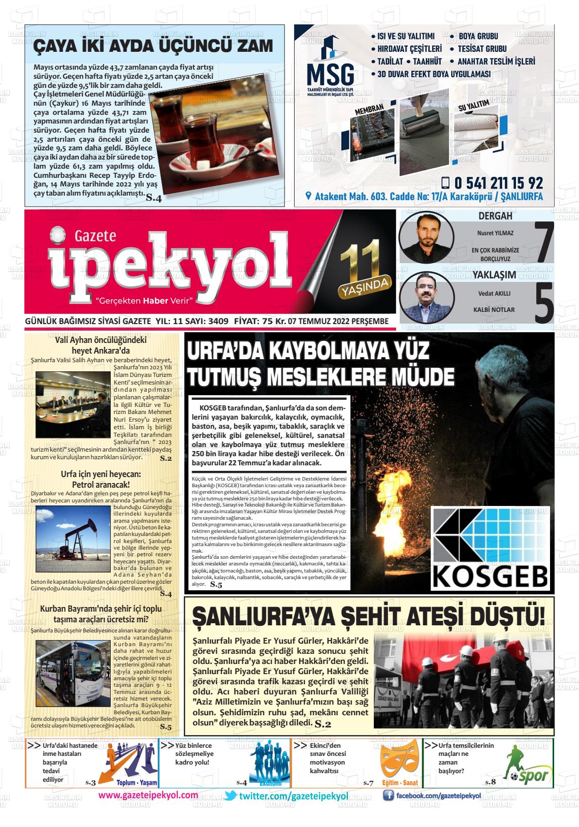 07 Temmuz 2022 Gazete İpekyol Gazete Manşeti