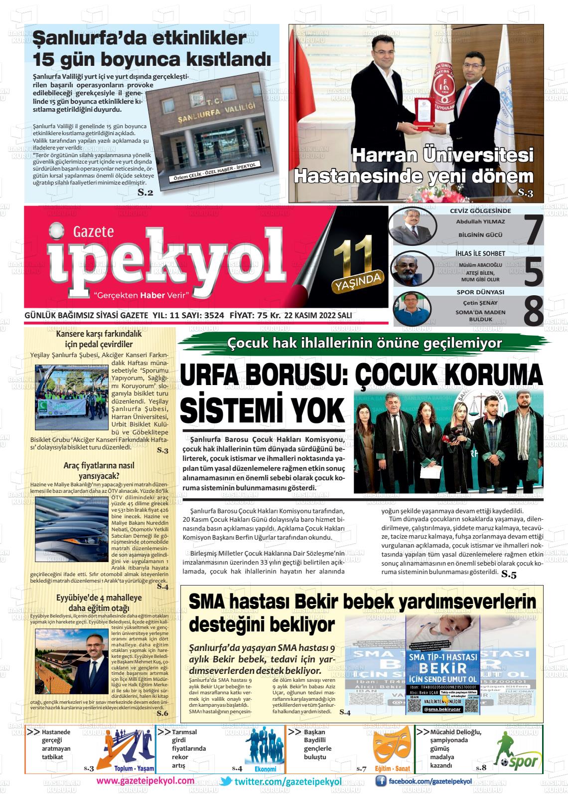 01 Aralık 2022 Gazete İpekyol Gazete Manşeti