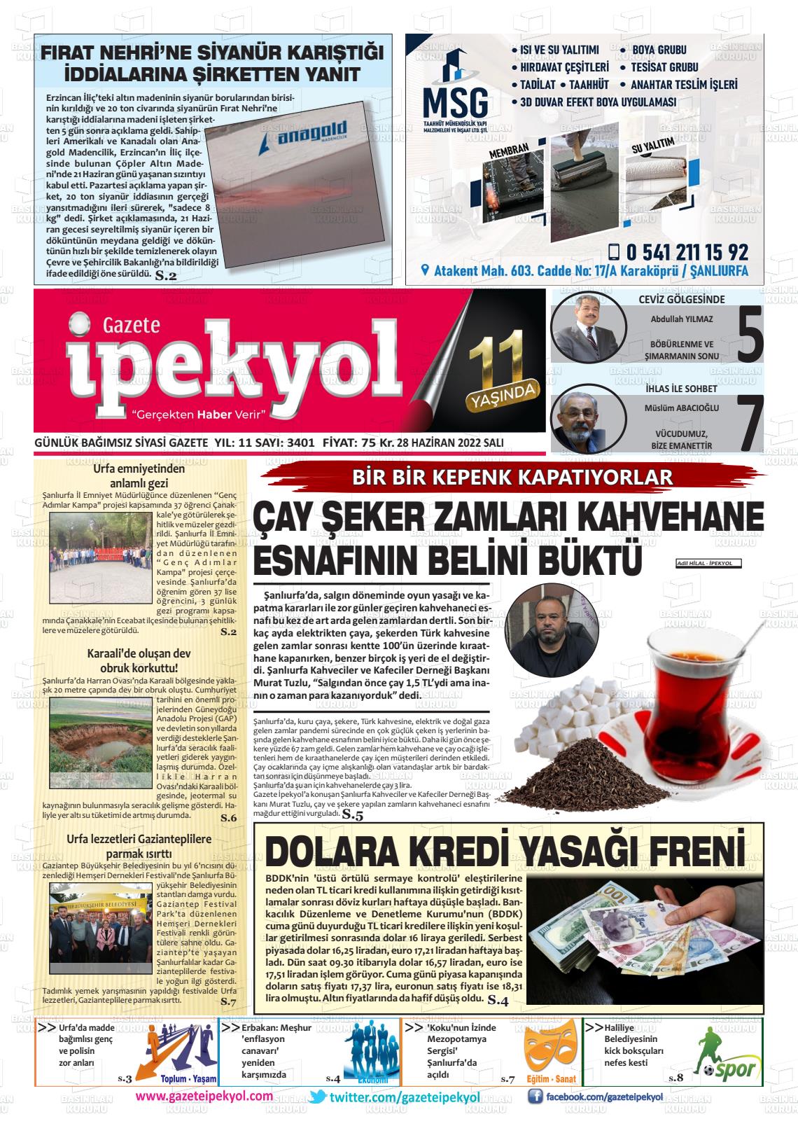 28 Haziran 2022 Gazete İpekyol Gazete Manşeti