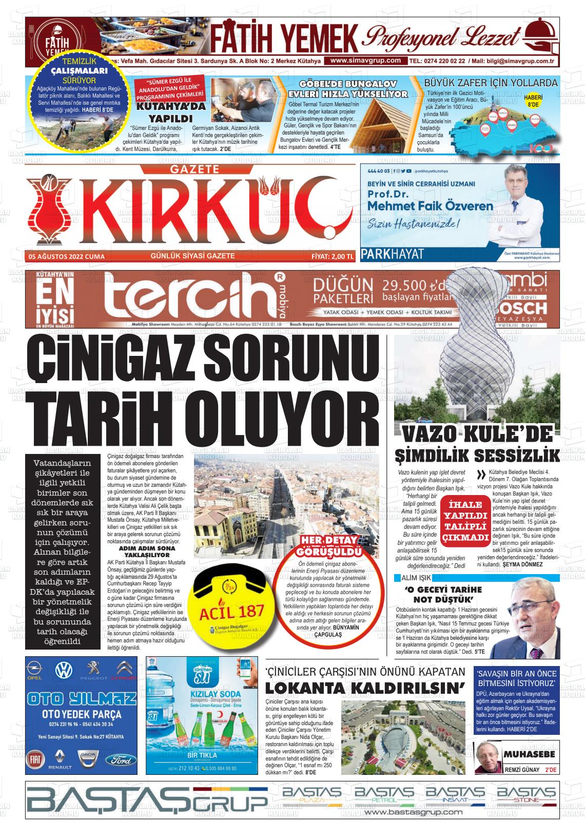 05 Ağustos 2022 Gazete Kırküç Gazete Manşeti