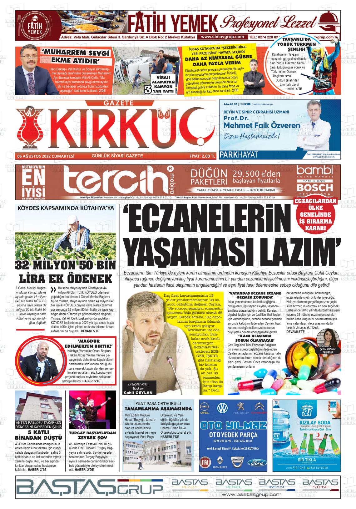 06 Ağustos 2022 Gazete Kırküç Gazete Manşeti