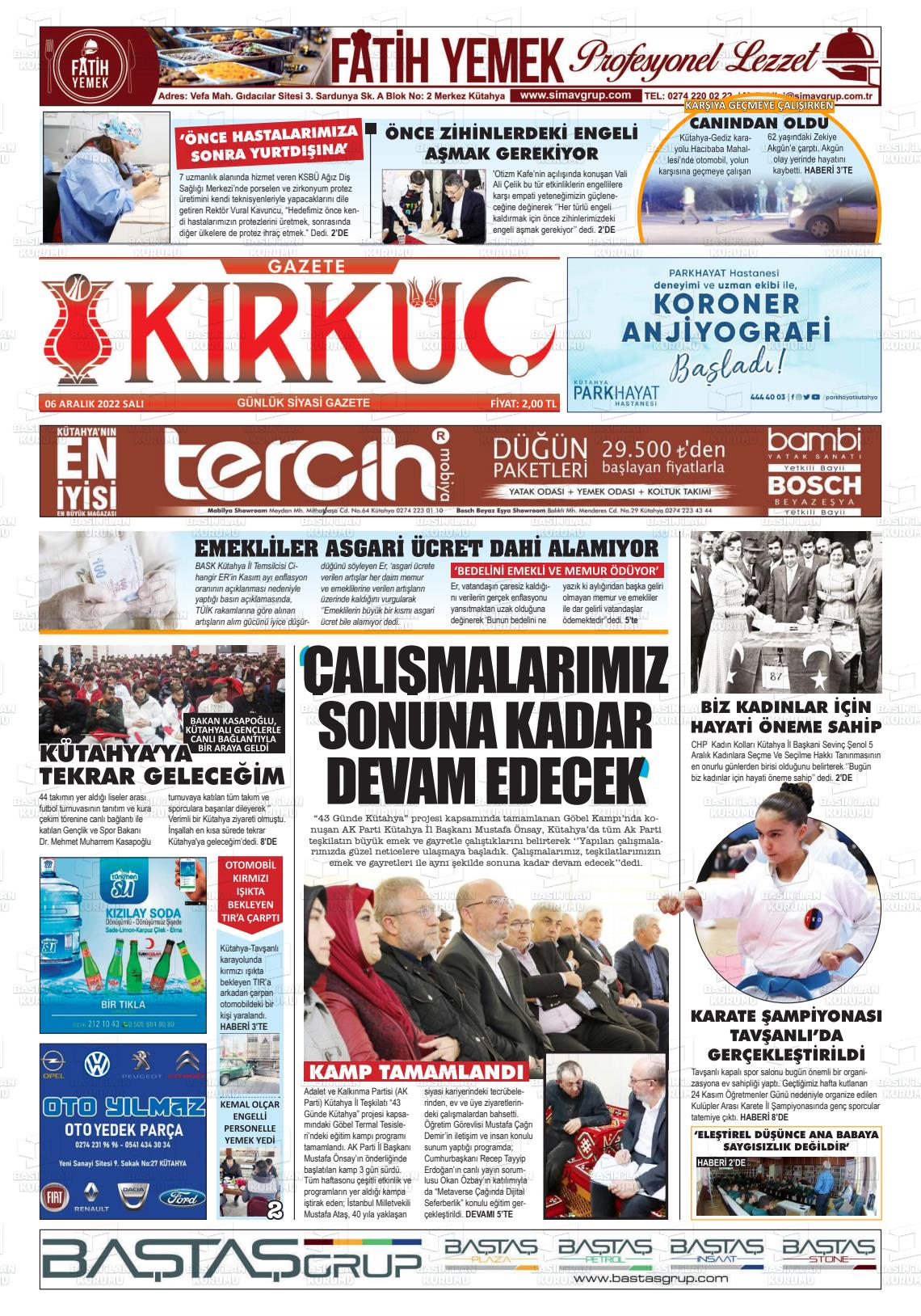 06 Aralık 2022 Gazete Kırküç Gazete Manşeti