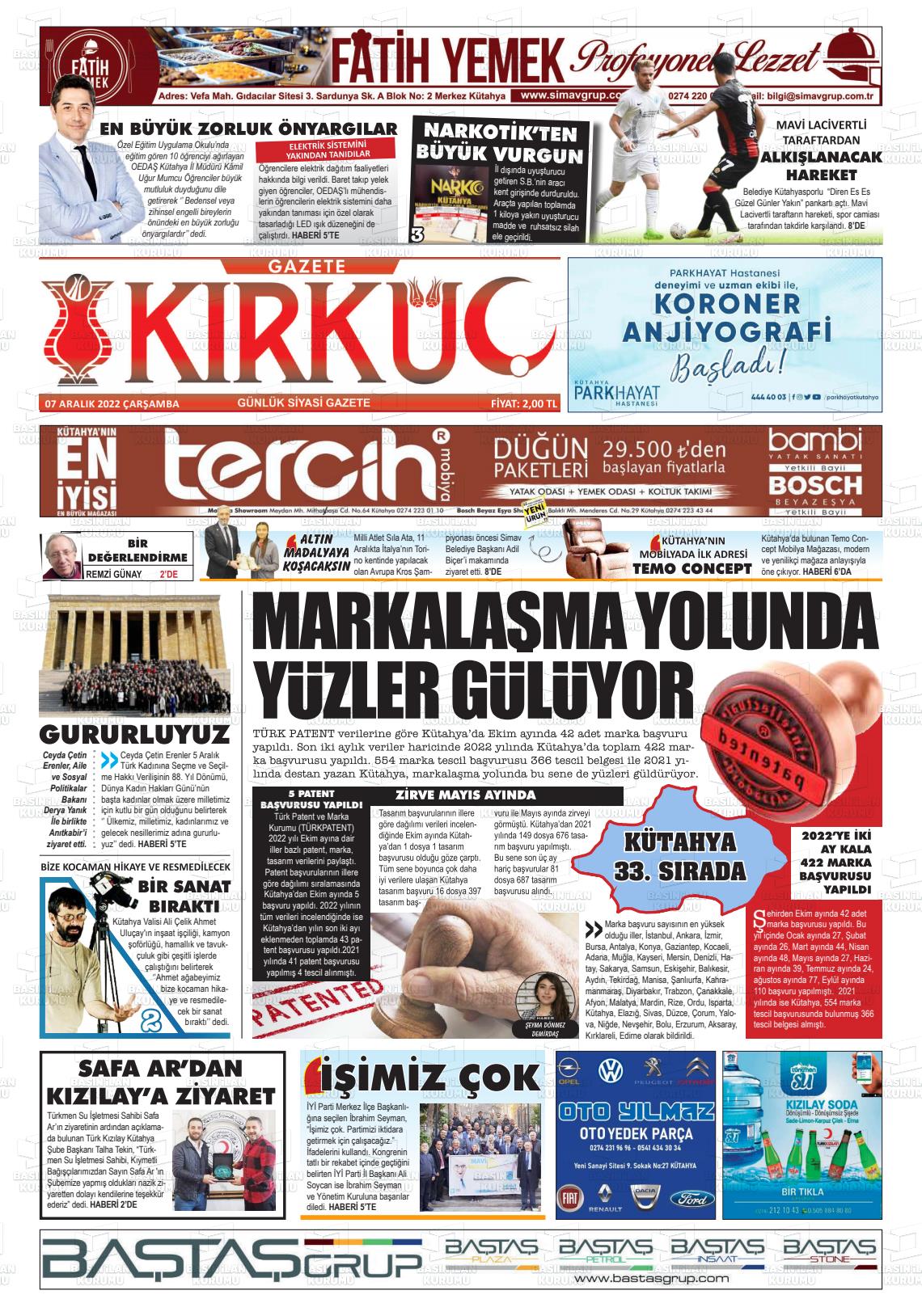 07 Aralık 2022 Gazete Kırküç Gazete Manşeti