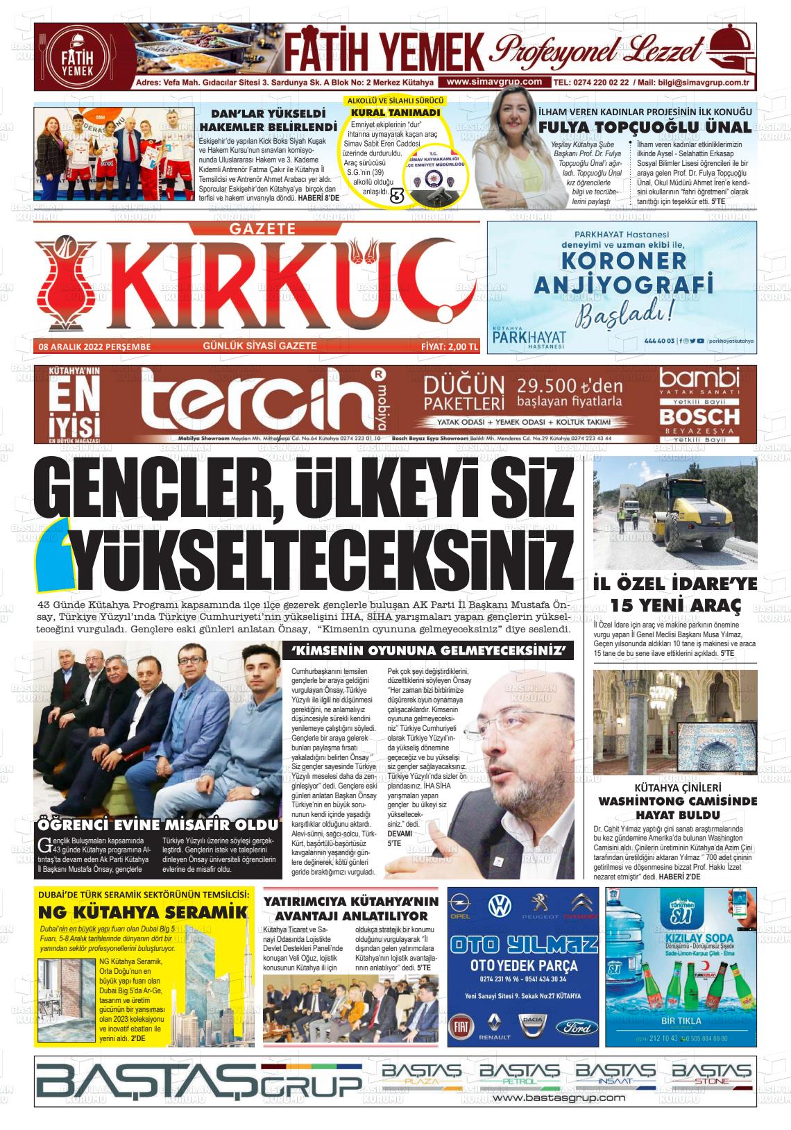 08 Aralık 2022 Gazete Kırküç Gazete Manşeti
