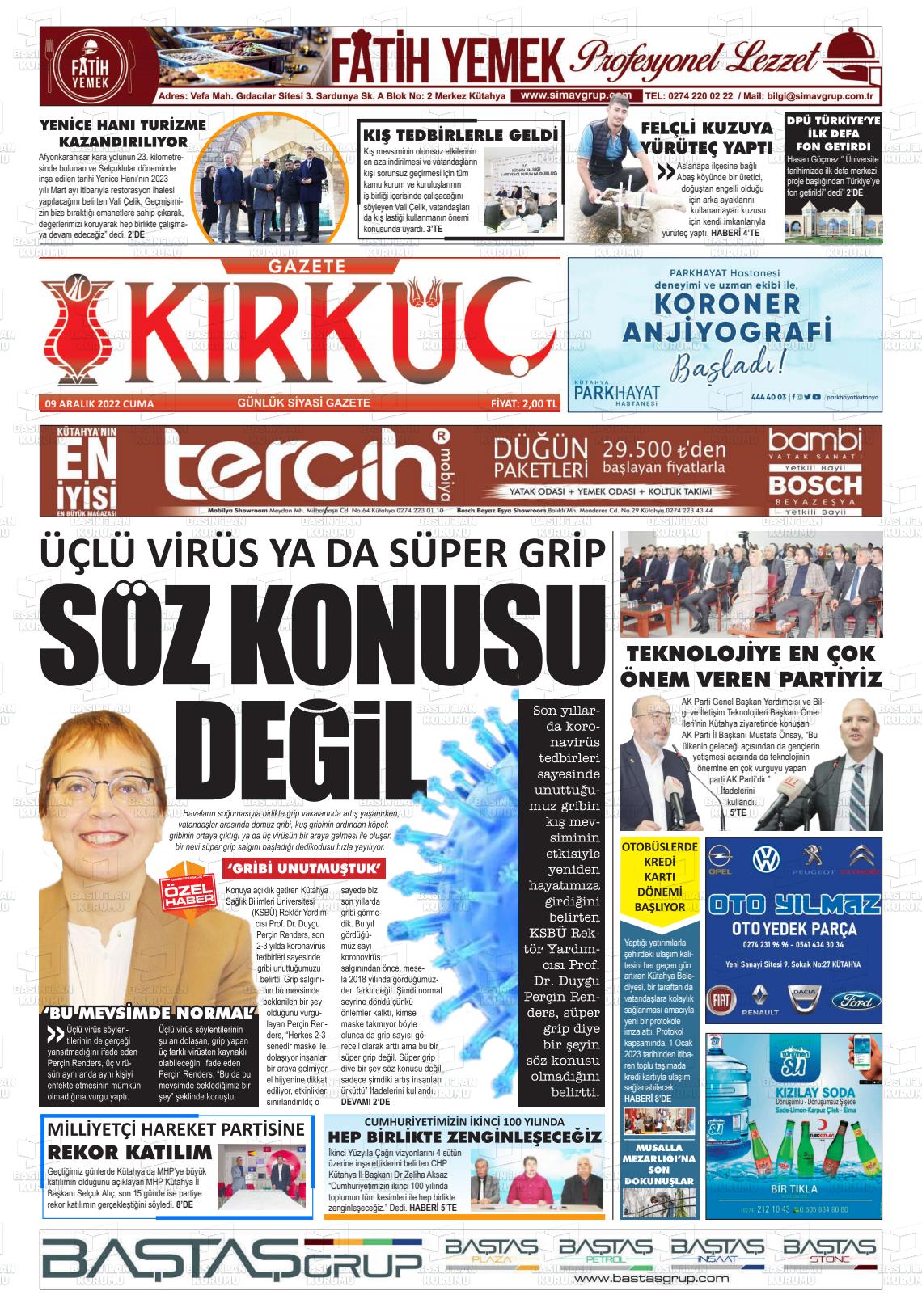 09 Aralık 2022 Gazete Kırküç Gazete Manşeti