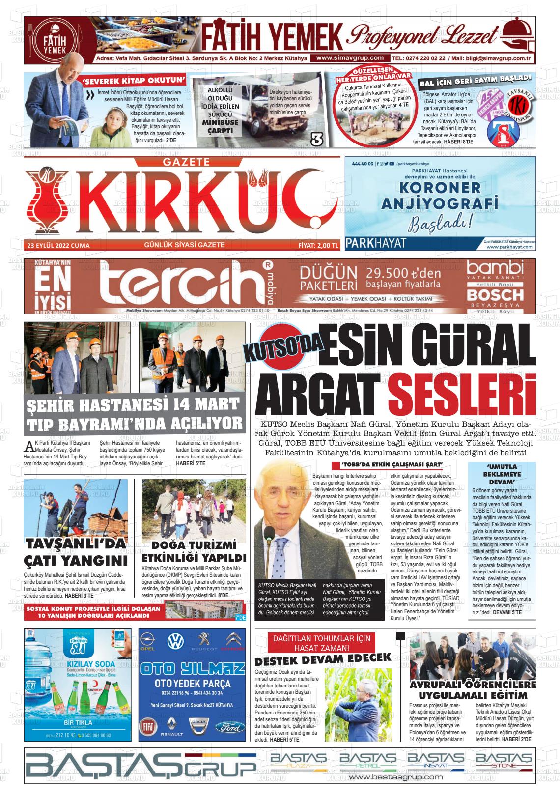23 Eylül 2022 Gazete Kırküç Gazete Manşeti