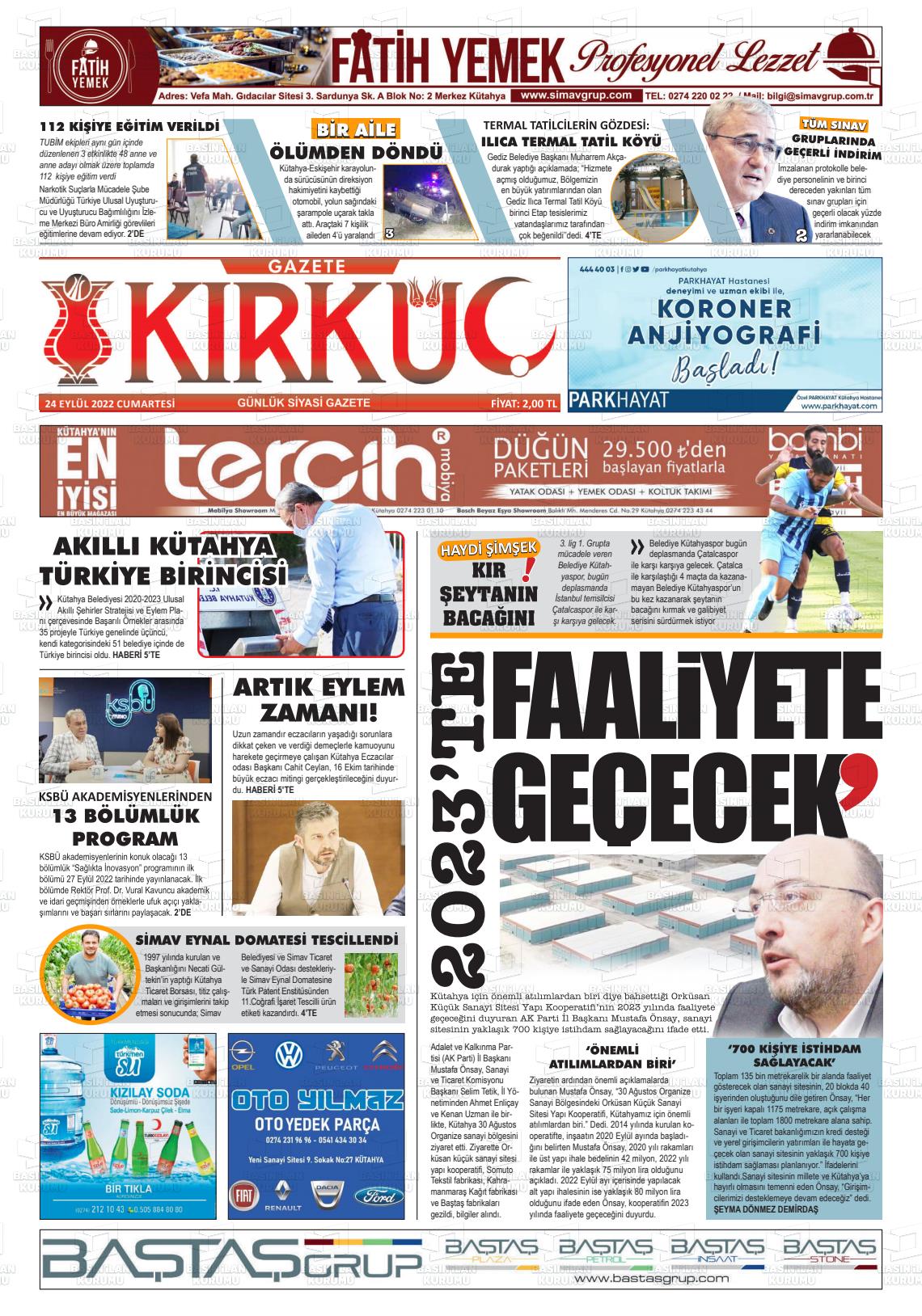 24 Eylül 2022 Gazete Kırküç Gazete Manşeti