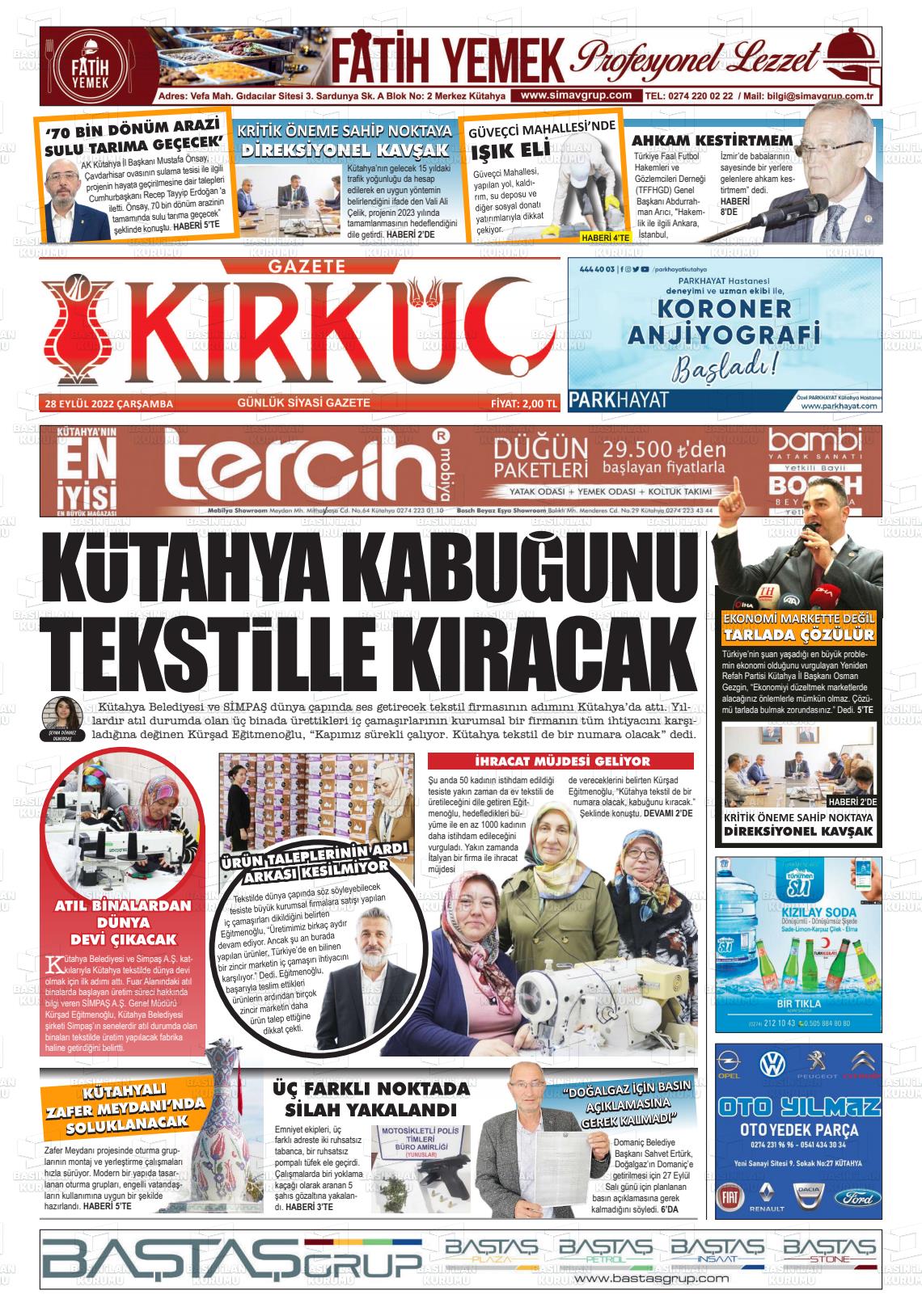 28 Eylül 2022 Gazete Kırküç Gazete Manşeti