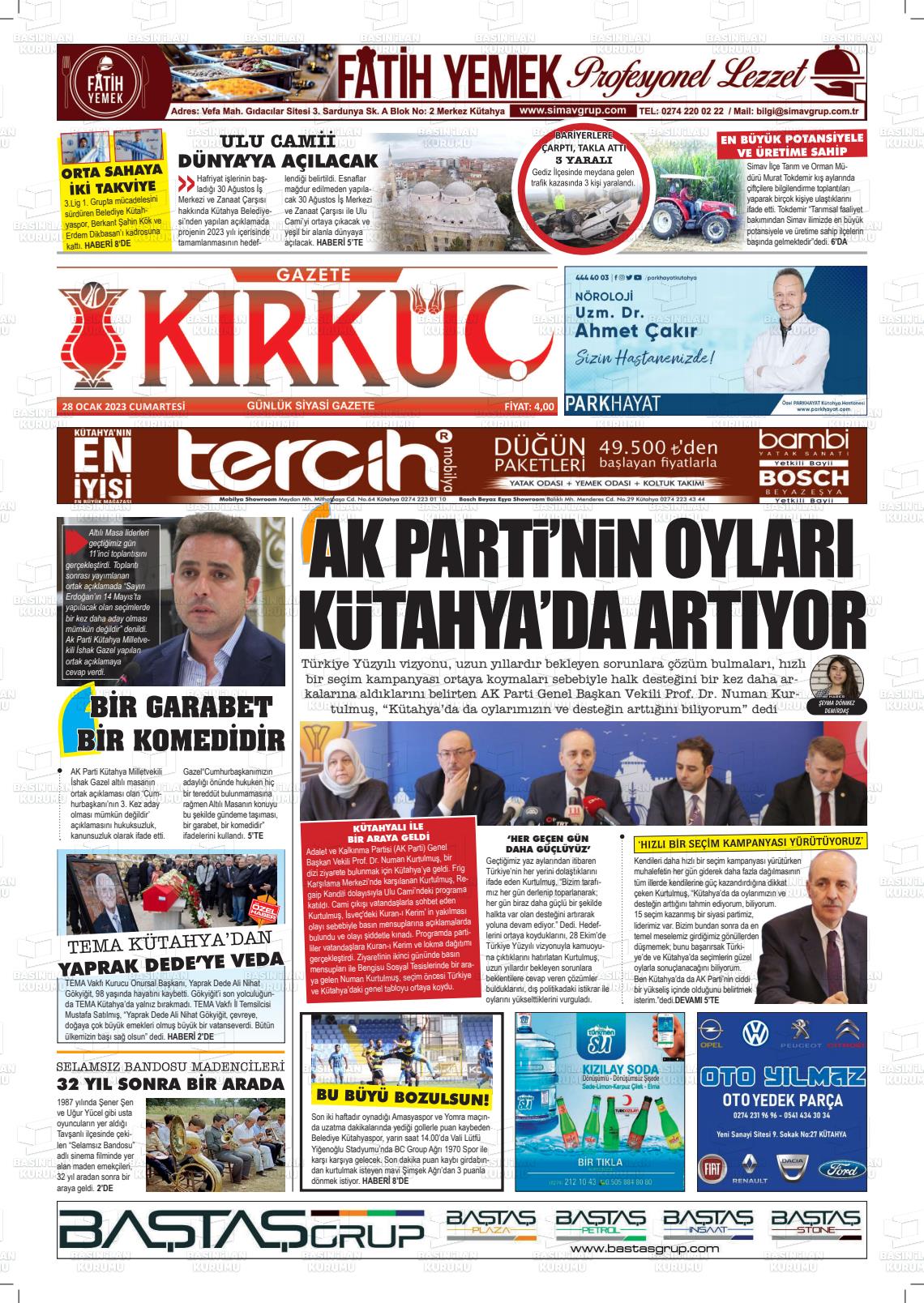28 Ocak 2023 Gazete Kırküç Gazete Manşeti
