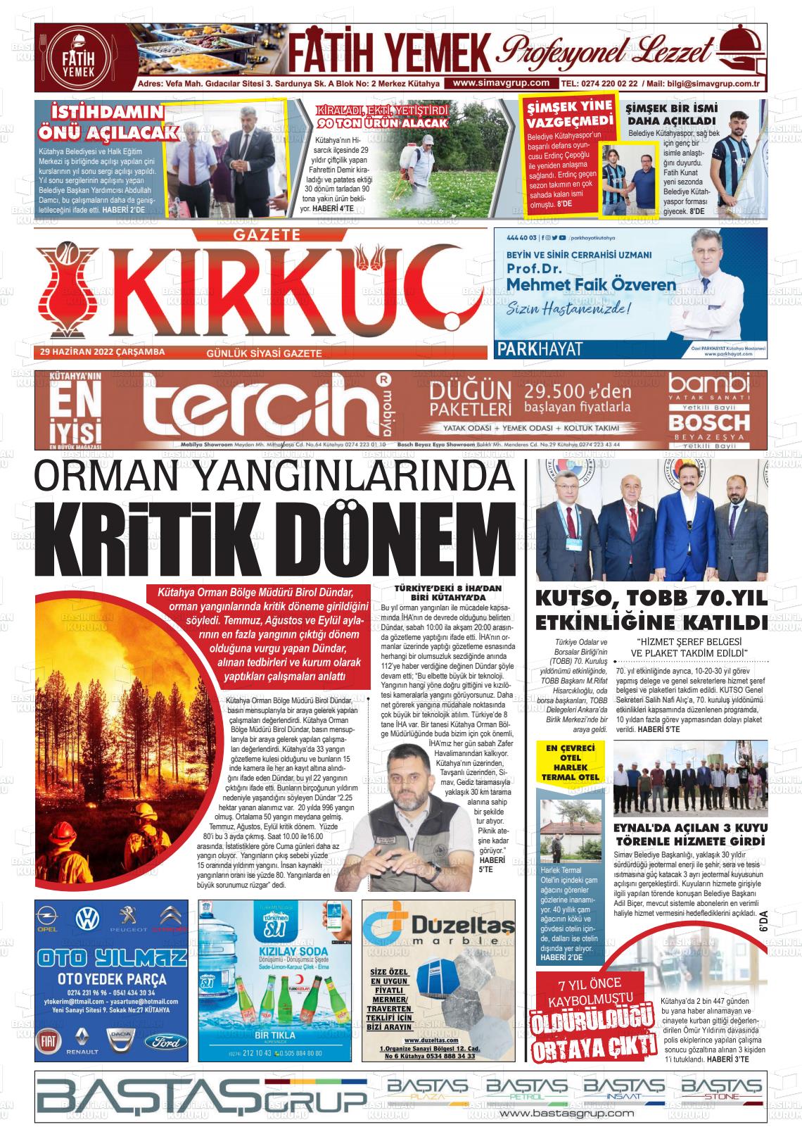 29 Haziran 2022 Gazete Kırküç Gazete Manşeti