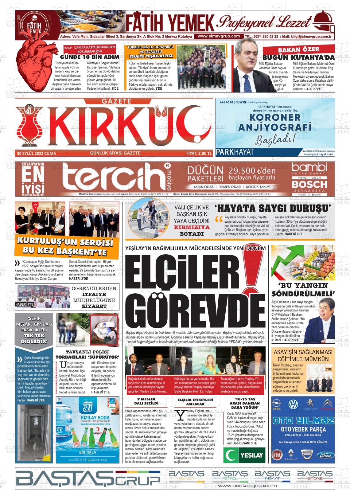 30 Eylül 2022 Gazete Kırküç Gazete Manşeti