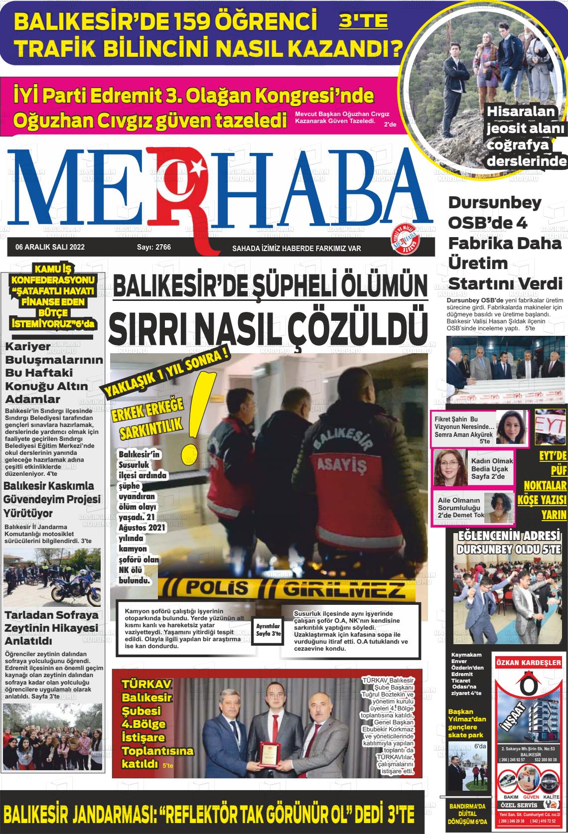 06 Aralık 2022 Büyükşehir Merhaba GAzetesi Gazete Manşeti