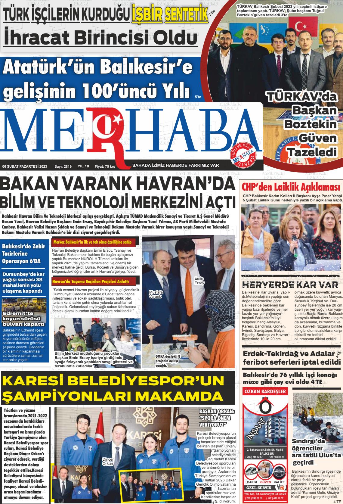 06 Şubat 2023 Büyükşehir Merhaba GAzetesi Gazete Manşeti