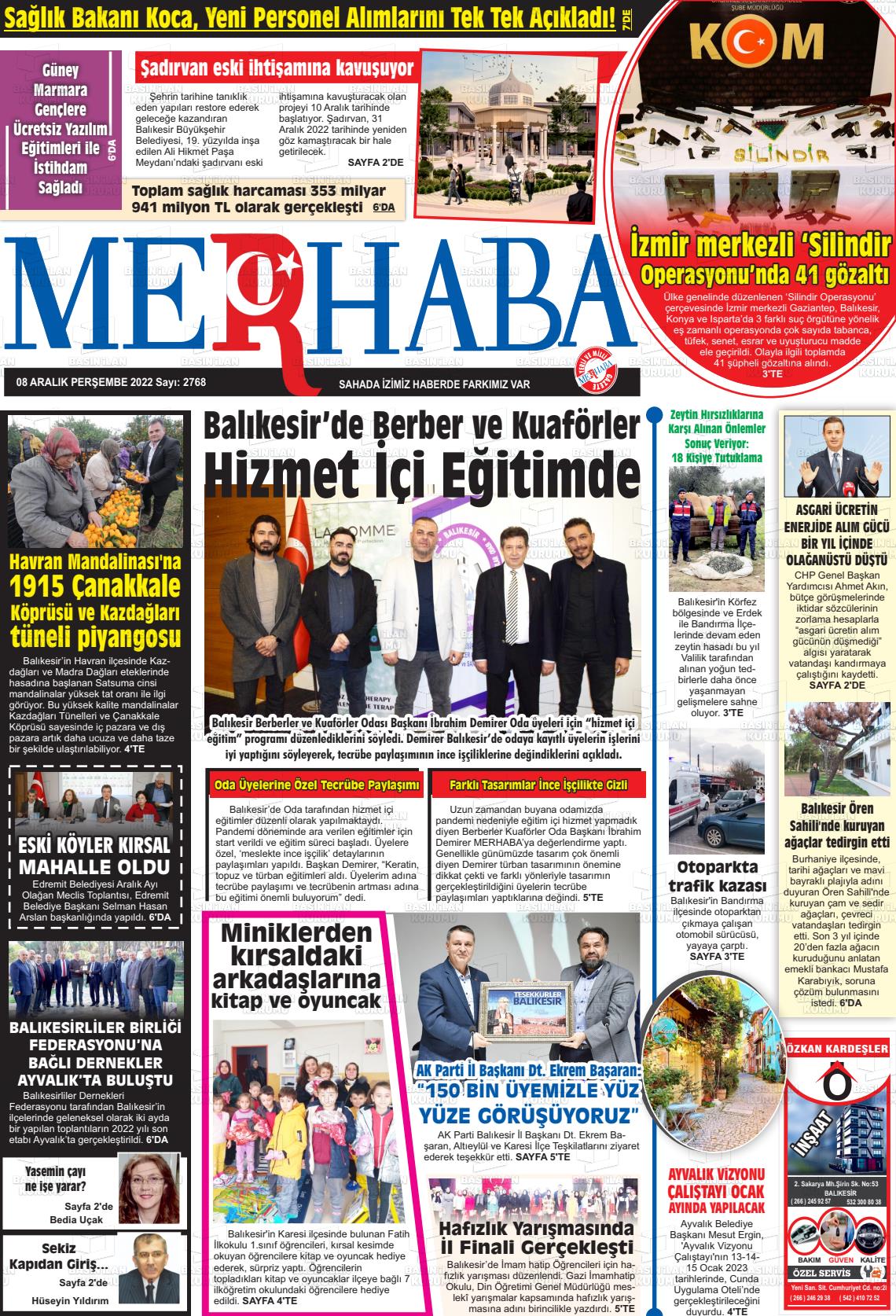 08 Aralık 2022 Büyükşehir Merhaba GAzetesi Gazete Manşeti