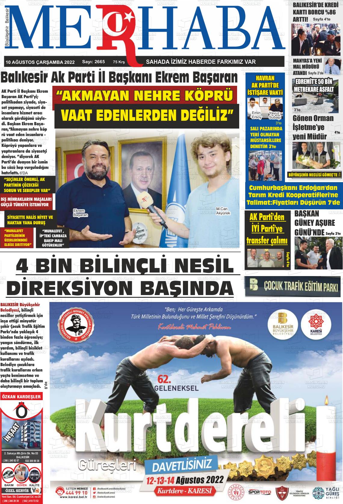 10 Ağustos 2022 Büyükşehir Merhaba GAzetesi Gazete Manşeti