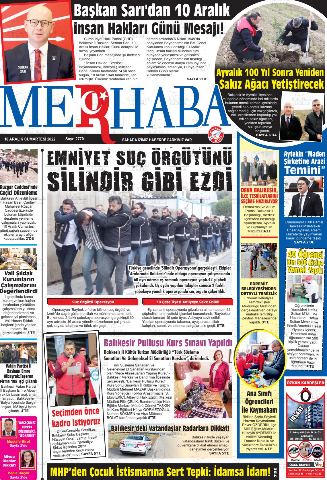 10 Aralık 2022 Büyükşehir Merhaba GAzetesi Gazete Manşeti