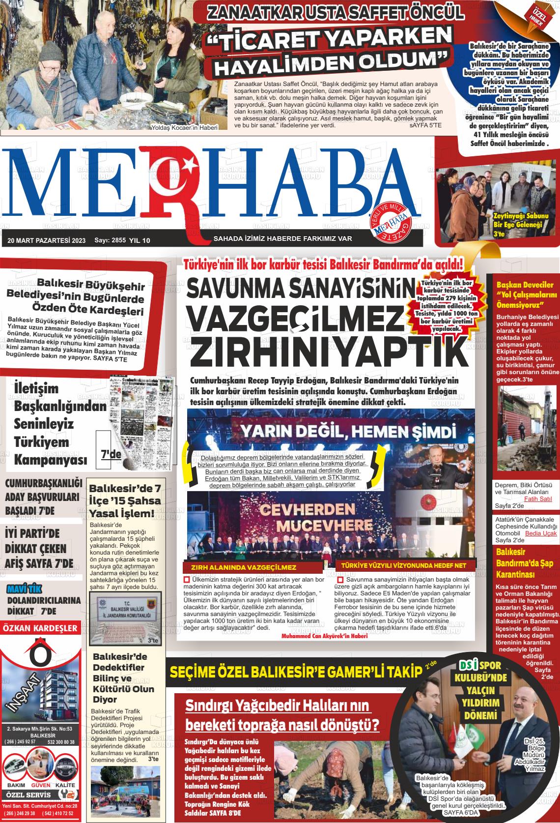 20 Mart 2023 Büyükşehir Merhaba GAzetesi Gazete Manşeti
