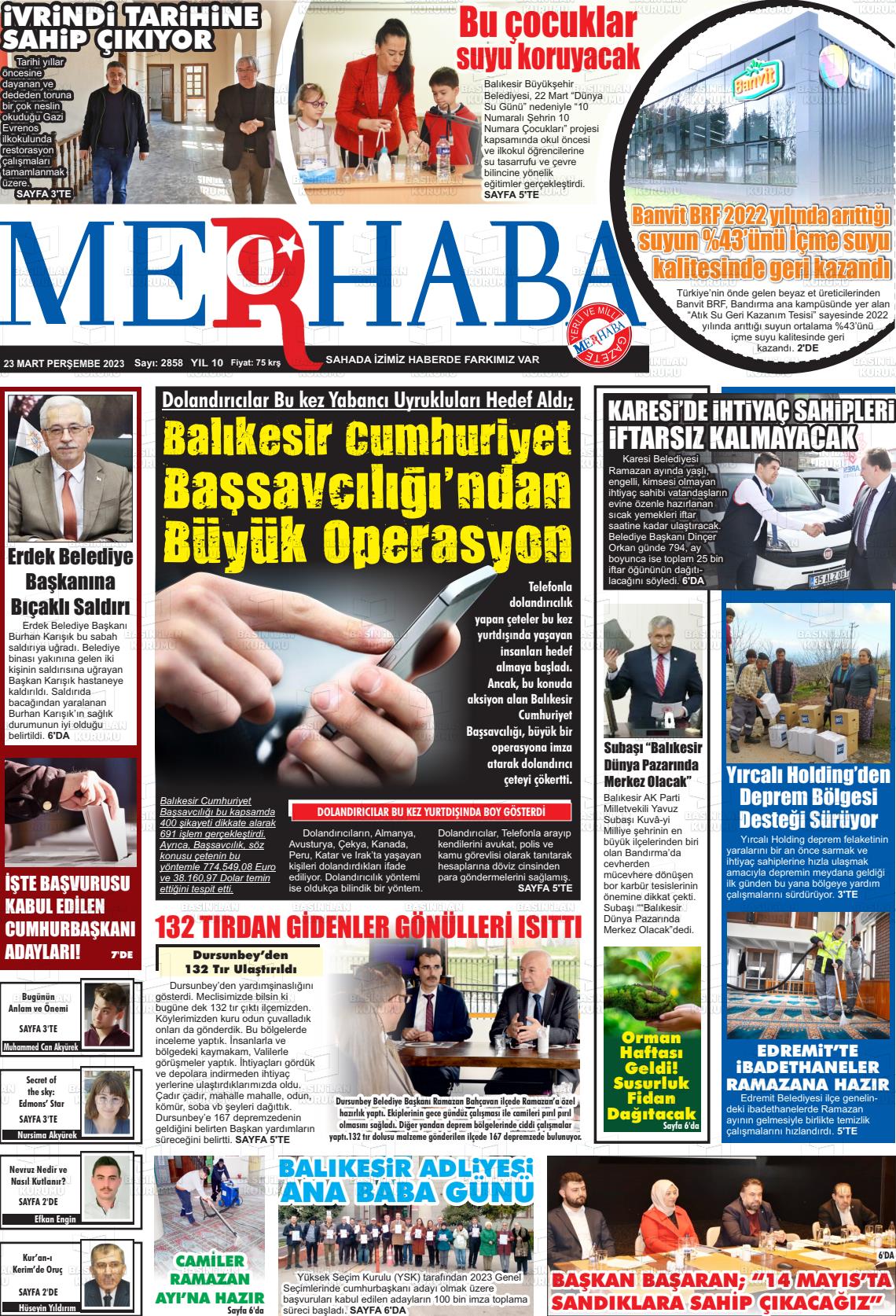 23 Mart 2023 Büyükşehir Merhaba GAzetesi Gazete Manşeti