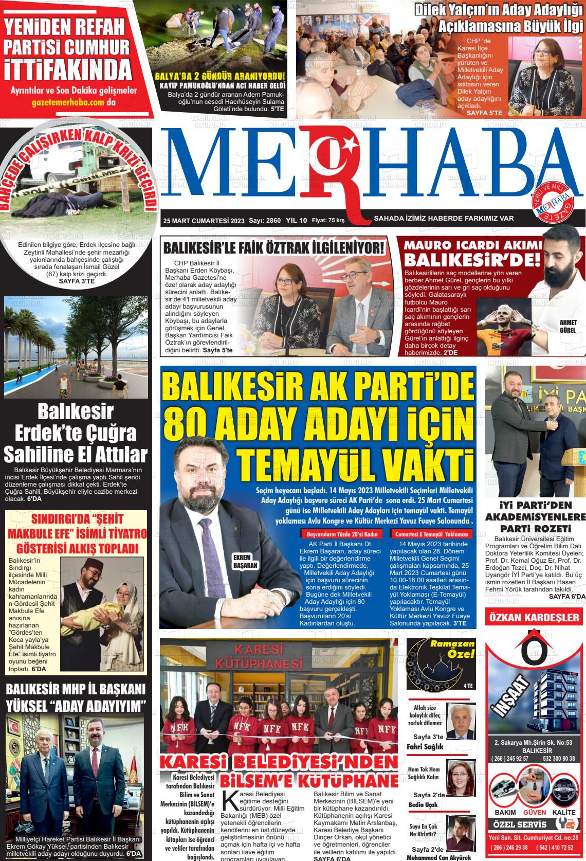 25 Mart 2023 Büyükşehir Merhaba GAzetesi Gazete Manşeti