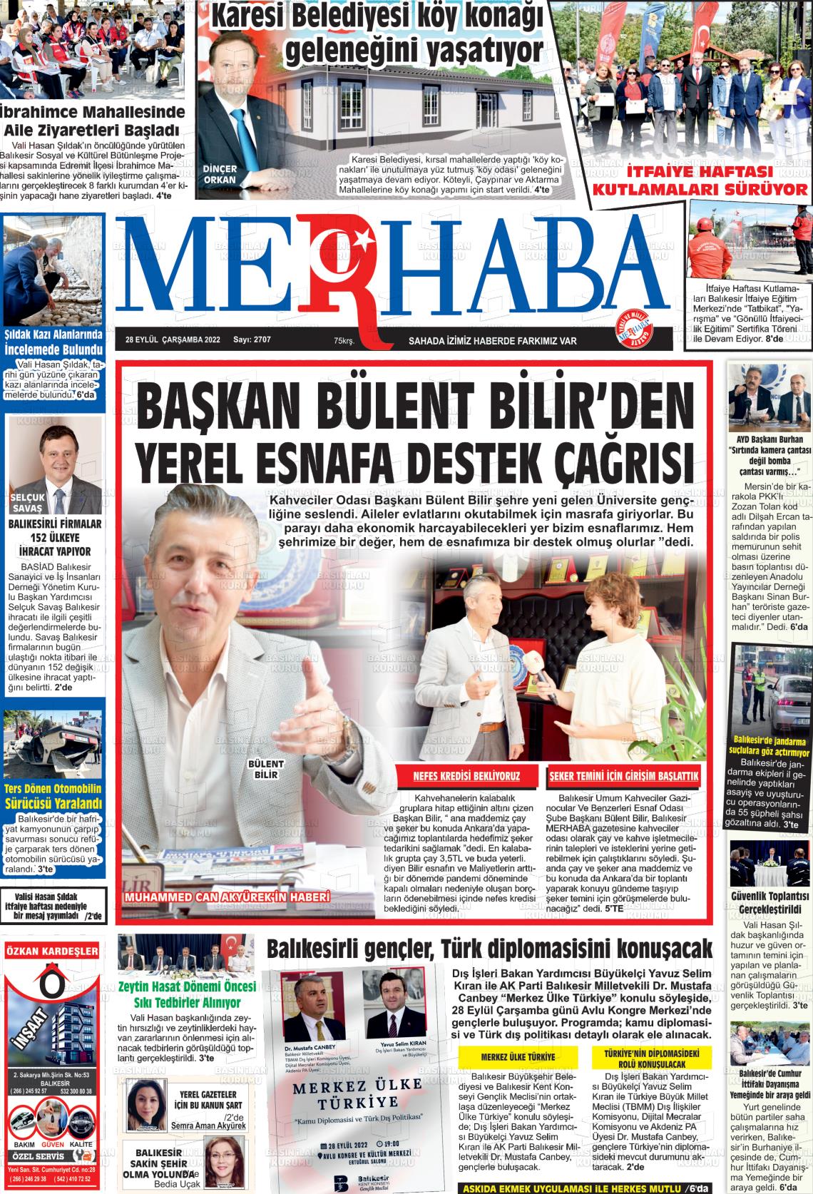 28 Eylül 2022 Büyükşehir Merhaba GAzetesi Gazete Manşeti