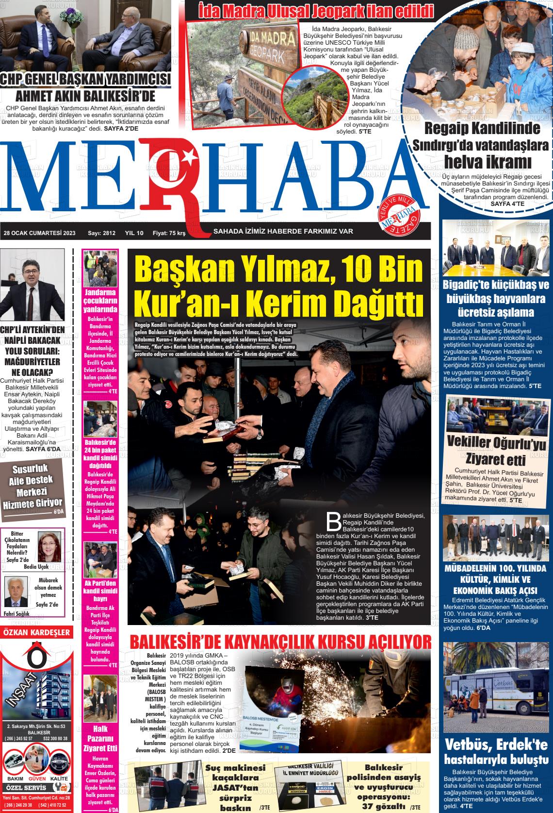28 Ocak 2023 Büyükşehir Merhaba GAzetesi Gazete Manşeti