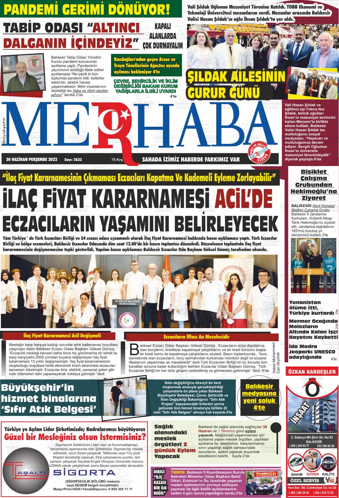 01 Temmuz 2022 Büyükşehir Merhaba GAzetesi Gazete Manşeti