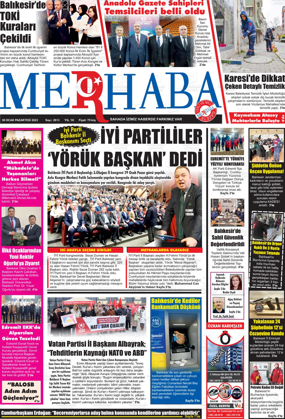 30 Ocak 2023 Büyükşehir Merhaba GAzetesi Gazete Manşeti