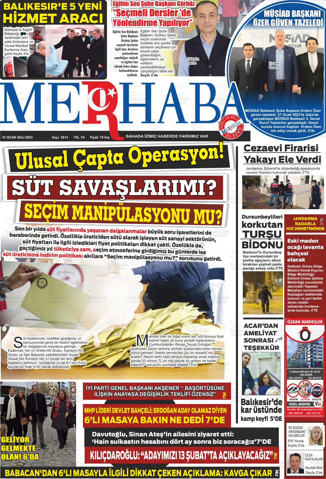 31 Ocak 2023 Büyükşehir Merhaba GAzetesi Gazete Manşeti
