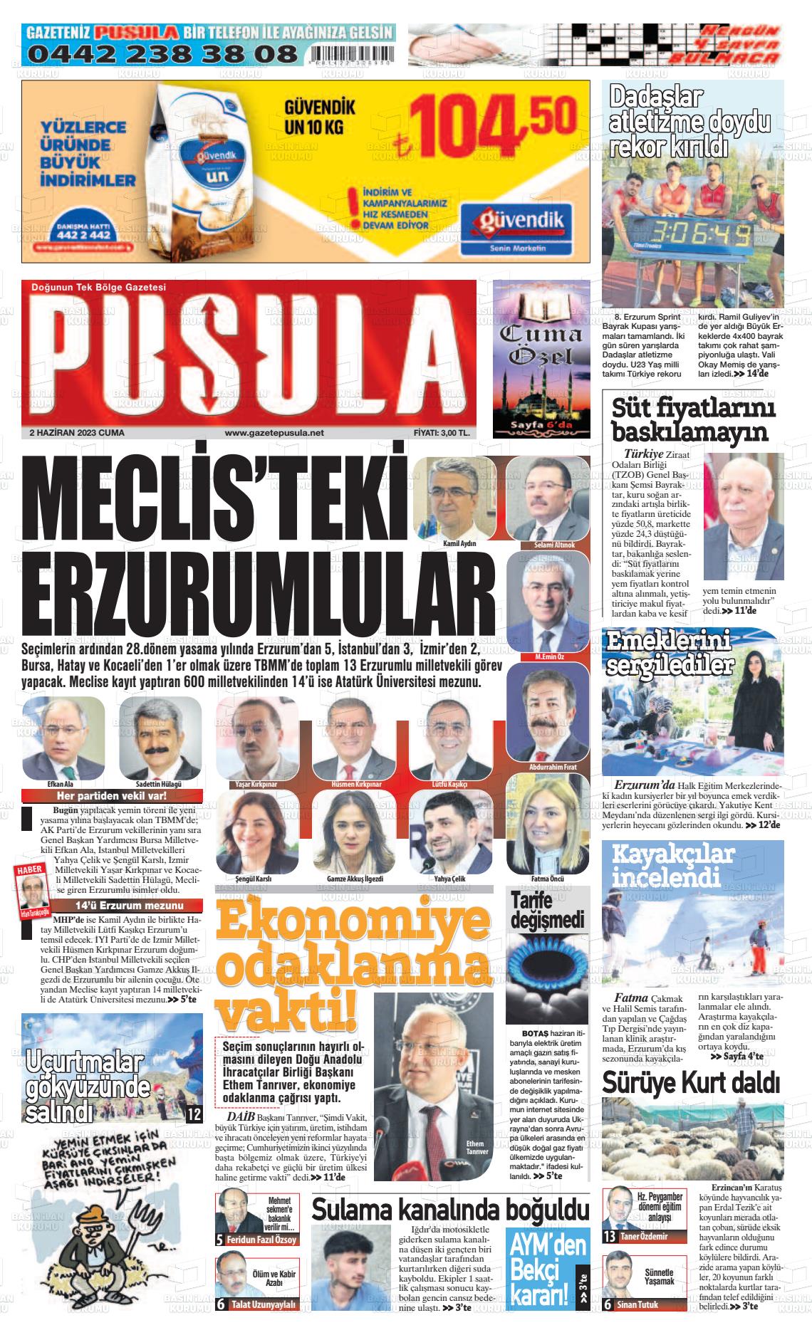 02 Haziran 2023 Erzurum Pusula Gazete Manşeti