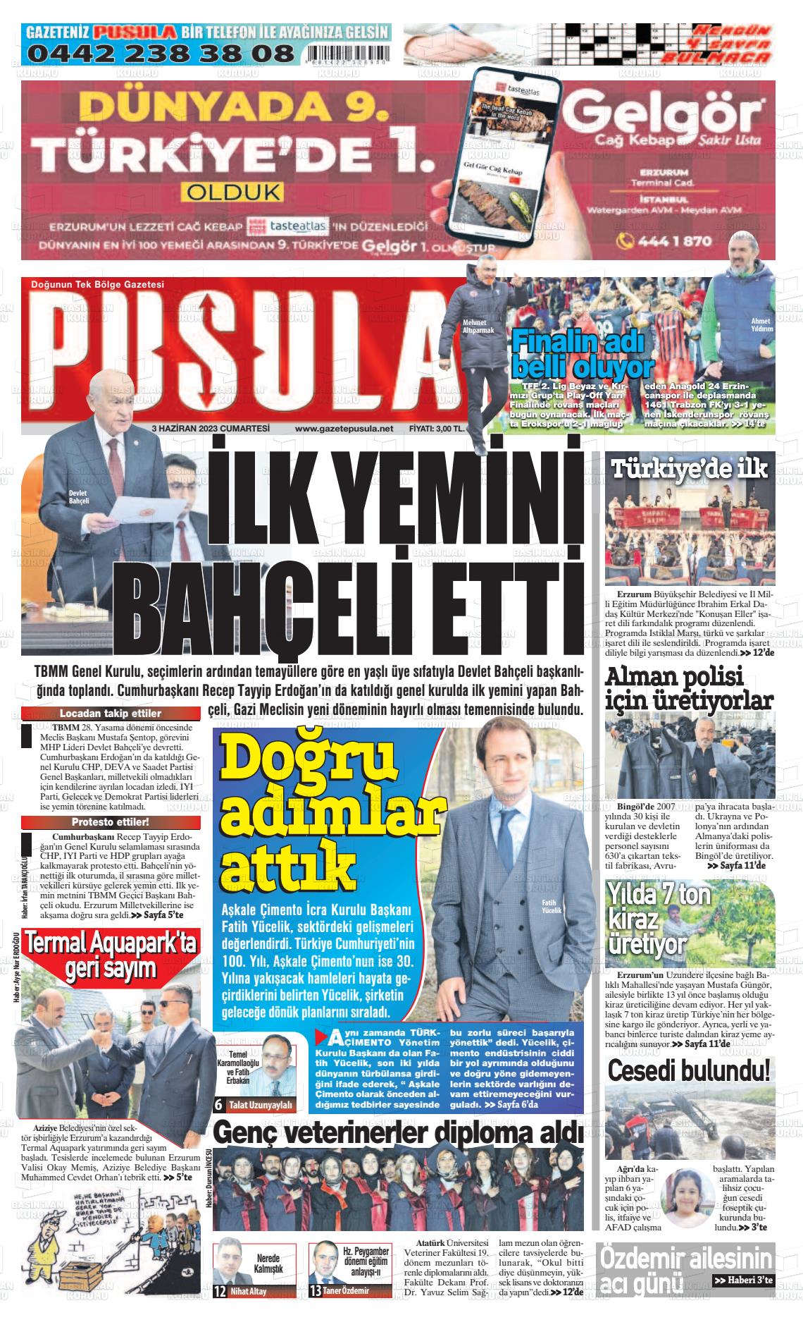 03 Haziran 2023 Erzurum Pusula Gazete Manşeti