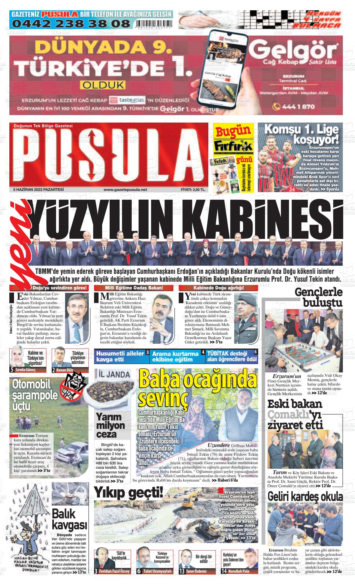 05 Haziran 2023 Erzurum Pusula Gazete Manşeti