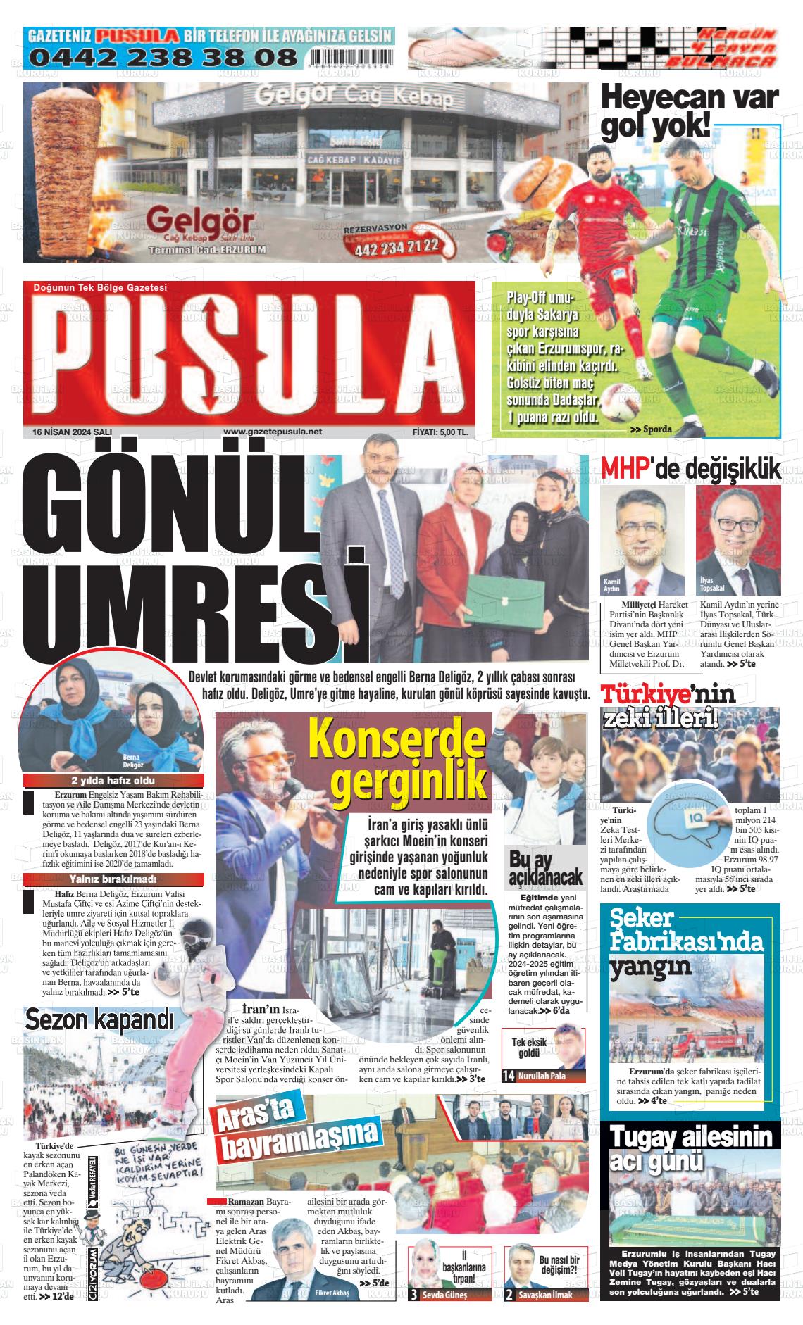 18 Nisan 2024 Erzurum Pusula Gazete Manşeti