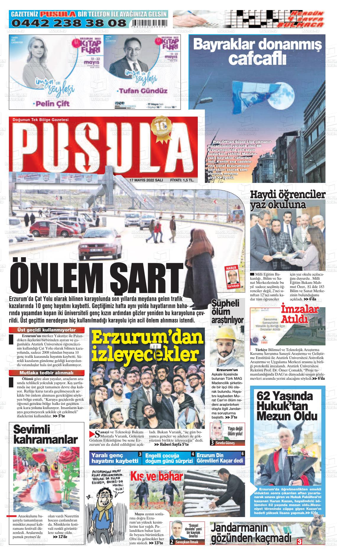 17 Mayıs 2022 Erzurum Pusula Gazete Manşeti