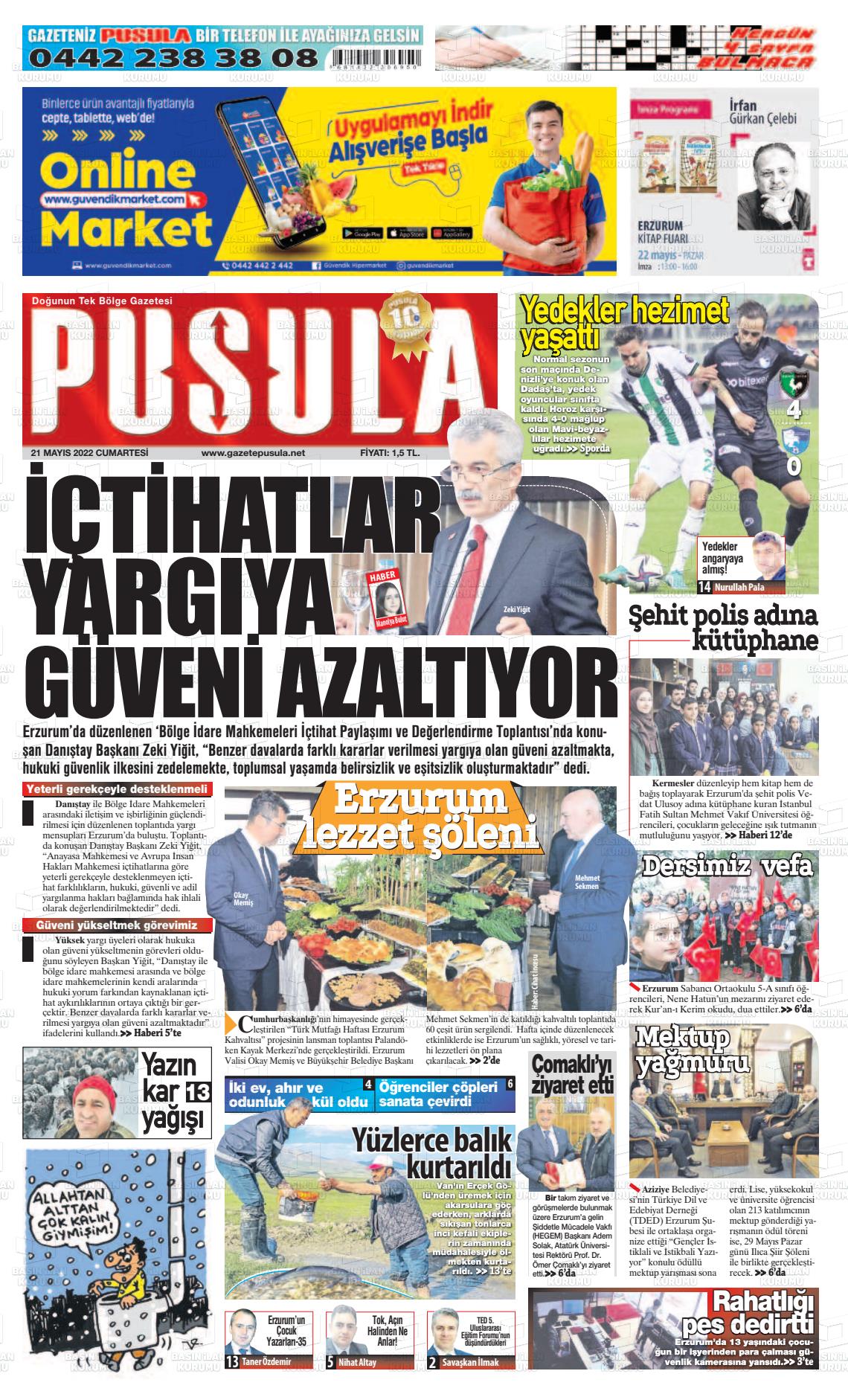 21 Mayıs 2022 Erzurum Pusula Gazete Manşeti