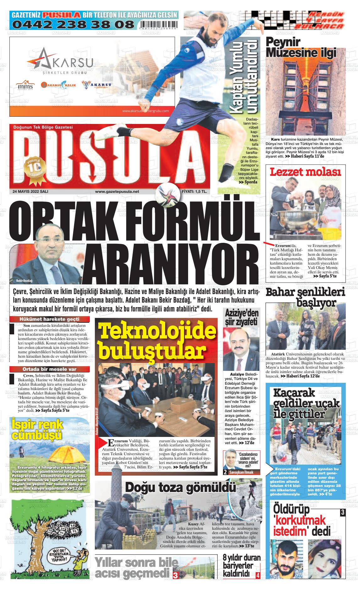 24 Mayıs 2022 Erzurum Pusula Gazete Manşeti