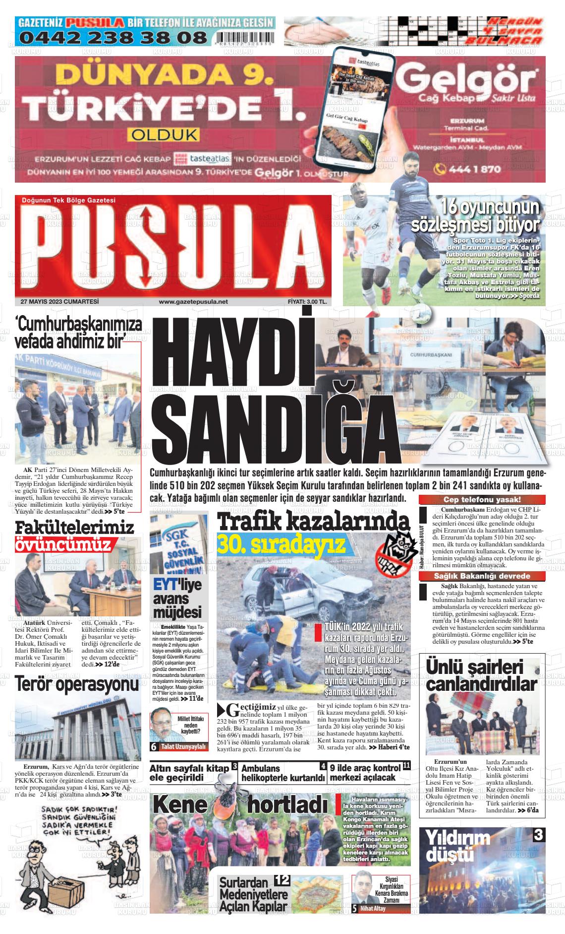 27 Mayıs 2023 Erzurum Pusula Gazete Manşeti