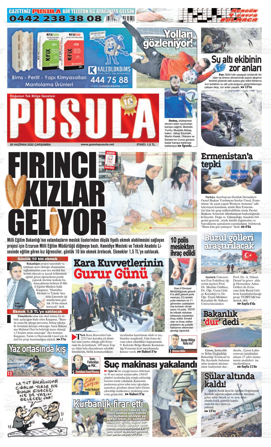 29 Haziran 2022 Erzurum Pusula Gazete Manşeti