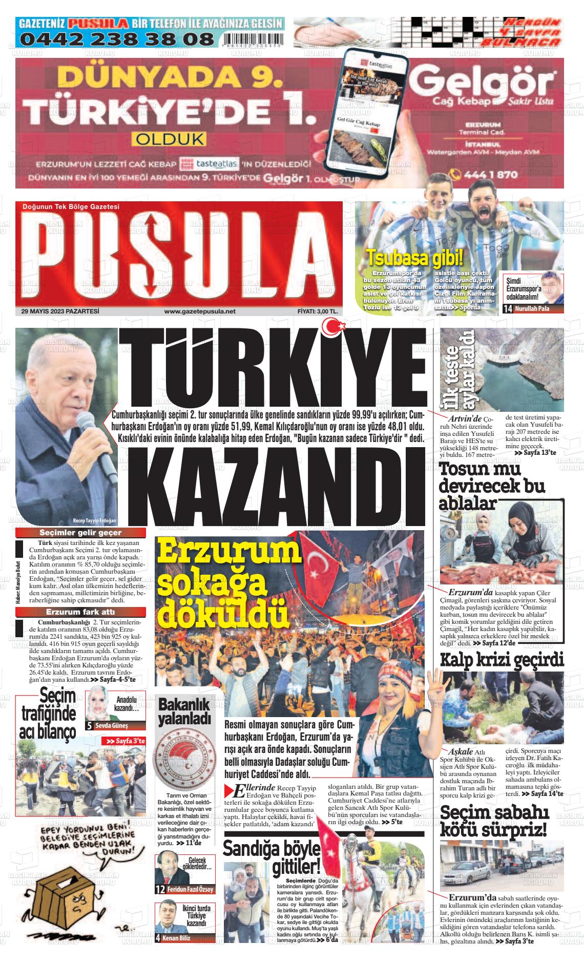 30 Mayıs 2023 Erzurum Pusula Gazete Manşeti