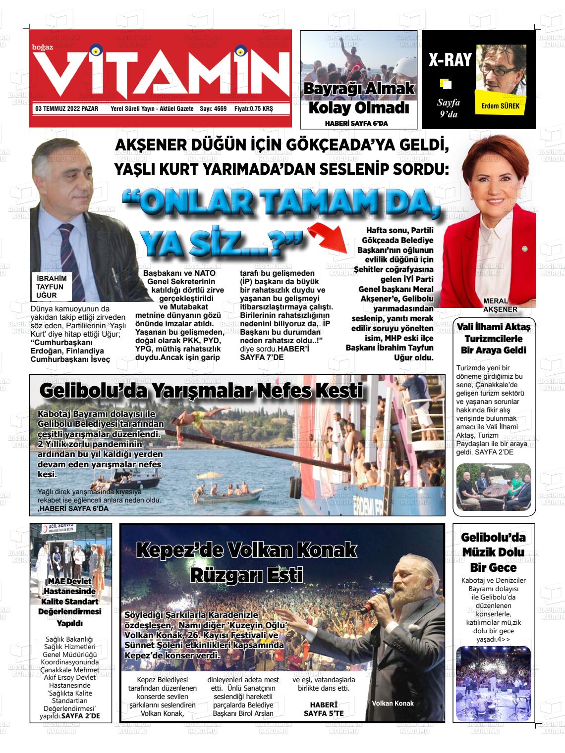 03 Temmuz 2022 Gazete Vitamin Gazete Manşeti