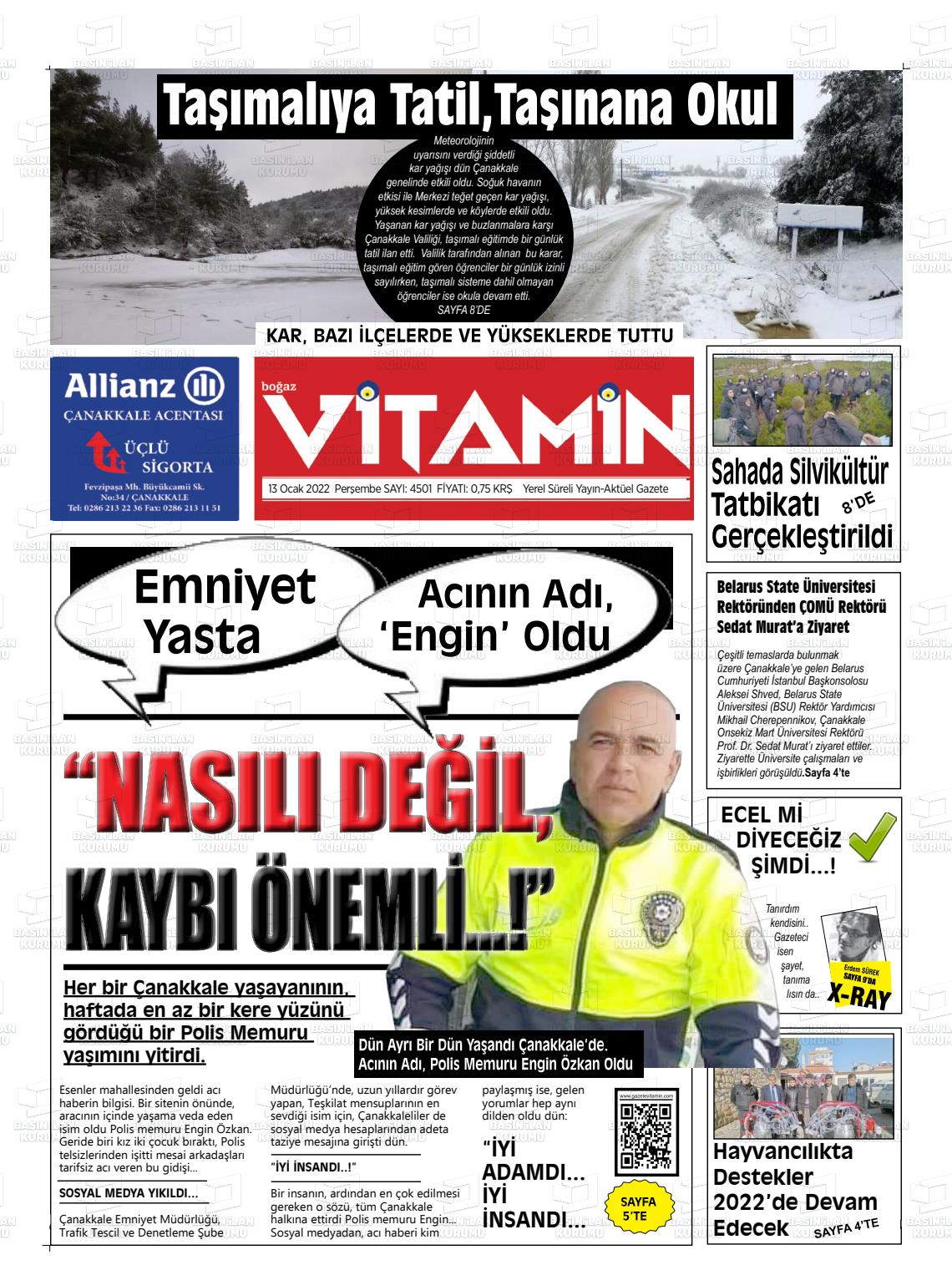 13 Ocak 2022 Gazete Vitamin Gazete Manşeti