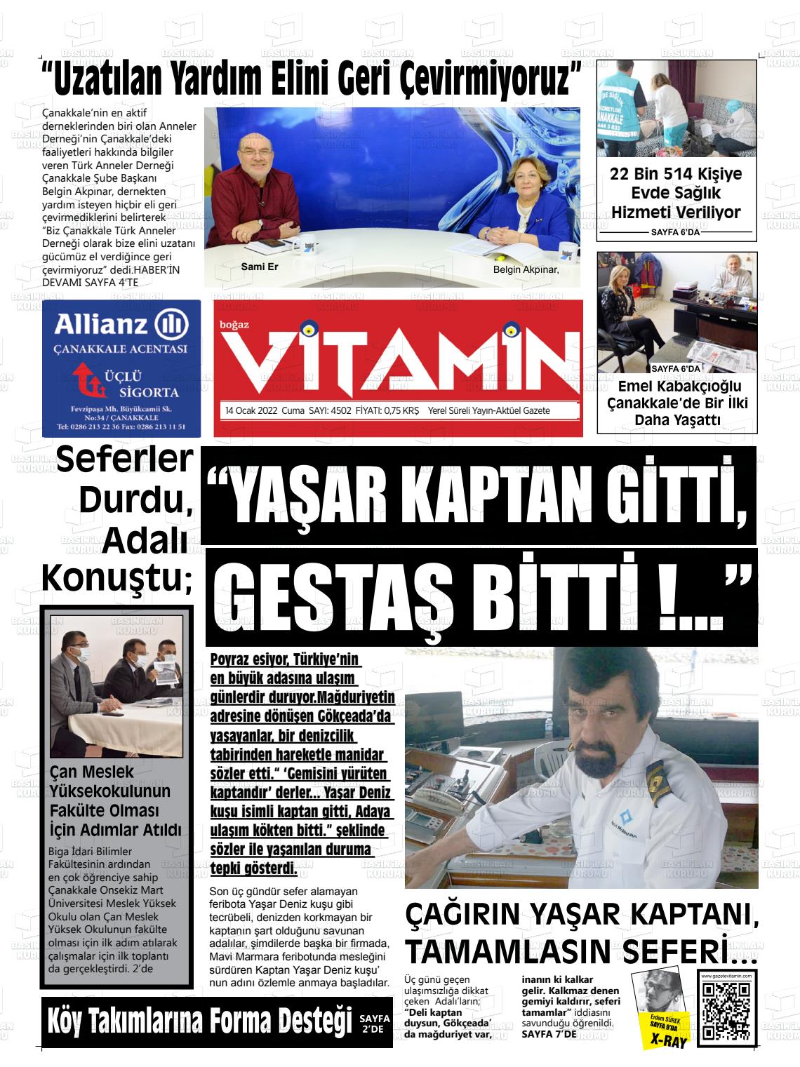 14 Ocak 2022 Gazete Vitamin Gazete Manşeti