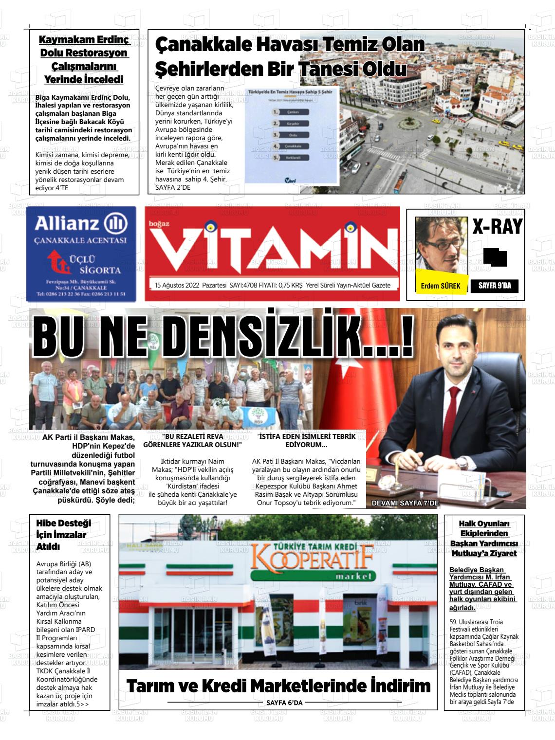 15 Ağustos 2022 Gazete Vitamin Gazete Manşeti